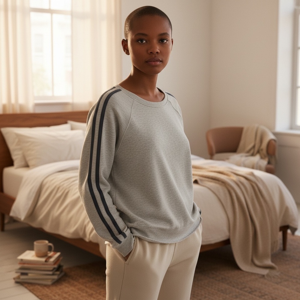 Hello Nite Los Angeles Loungewear Top with Sleeve Stripes — Daywear or Sleepwear